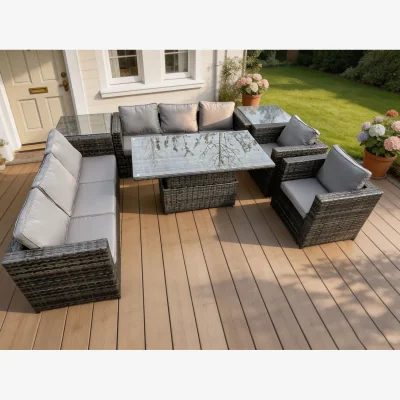 The Range 8 Seater¿Outdoor Rattan Garden Furniture Rising Table Armchairs - Dark Grey Mixed