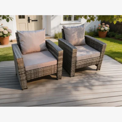 The Range 2 PC High Back Rattan Garden Arm Chair Patio Outdoor Garden Furniture - Dark Grey Mixed