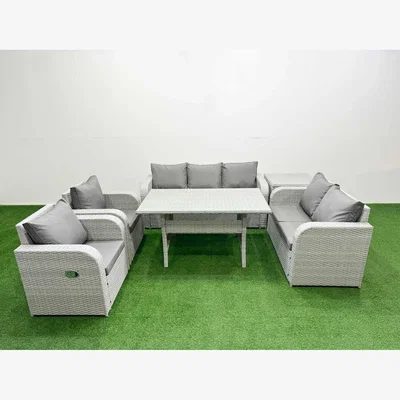 The Range Fimous 6-Piece PE Rattan Garden Furniture Set Reclining Chairs Light Grey - Light grey with dark grey fabric