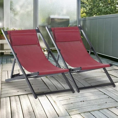 The Range Set of 2 Folding Garden Beach Deck Chairs - Red