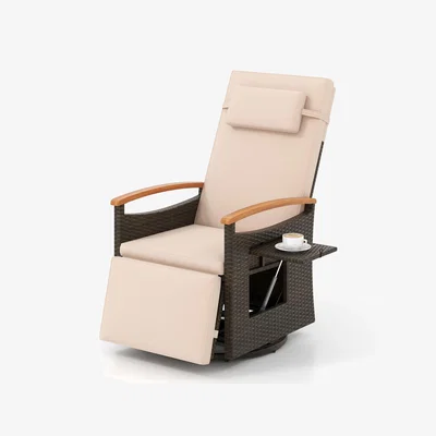 The Range Outdoor Swivel Rattan Recliner Chair - Brown