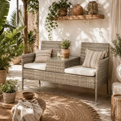 The Range Hamoba Faux Rattan 2-Seat Garden Chair with Integrated Centre Table