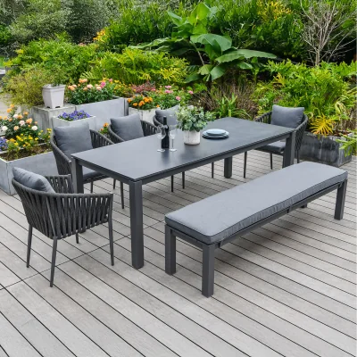 The Range Maldives 8 Seat Rectangular Garden Dining Bench and Chair Set - Dark Grey
