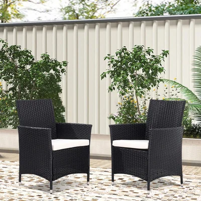The Range Set Of 2 Garden Furniture Rattan Armchairs - Black