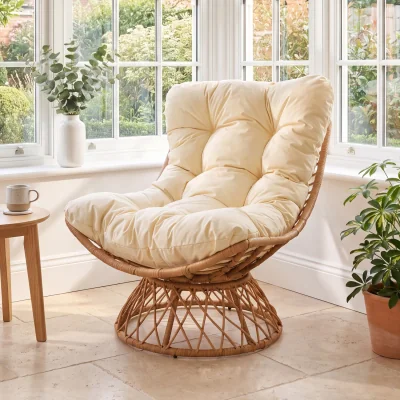 The Range Arden Indoor or Outdoor Swivel Papasan Chair - Cream & Natural