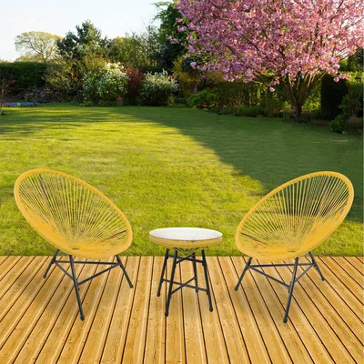 The Range 3pcs Bistro Egg Designer String Chair Garden Set - Yellow