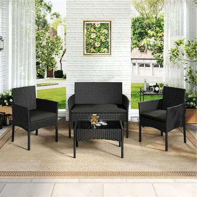 The Range Set of 4 Outdoor Reception Table and Chair Set - Black