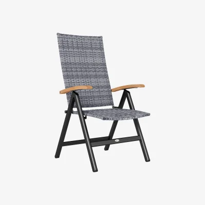 The Range Outdoor Folding Rattan Chair with Armrests High Backrest - GREY