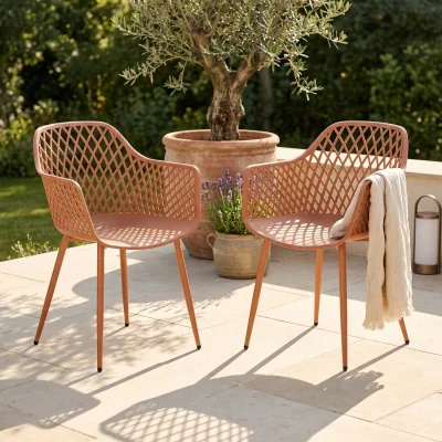 The Range Pair of Lattice Back Garden Bistro Armchairs - Terracotta