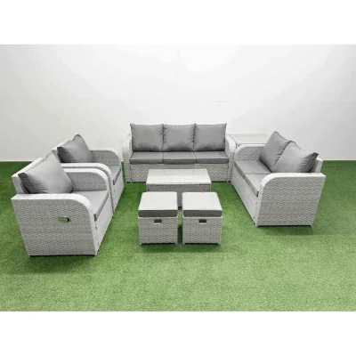 The Range Fimous PE Rattan Garden Sofa Set, Reclining Chairs, Light Grey - Light grey with dark grey fabric