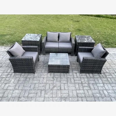 The Range Fimous 6-Piece Rattan Outdoor Lounge Set, 2-Seater Sofa & 2 Armchairs, Dark Grey - Dark Grey Mixed