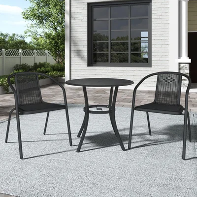 The Range Metal Slatted Coffee Table and 2 Rattan Chairs Garden Set - Black / 2 Rattan Chairs, 1 Round Table / 1 Table and 2 Chair