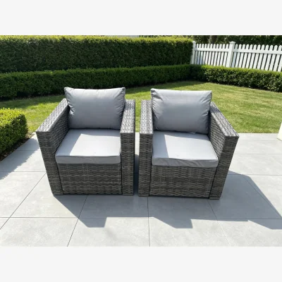 The Range 2 PC Outdoor Rattan Arm Sofa Chair Garden Furniture Cushion - Dark Grey Mixed