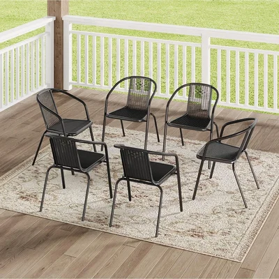 The Range Set of 6 Stackable PE Rattan Garden Chairs - Black