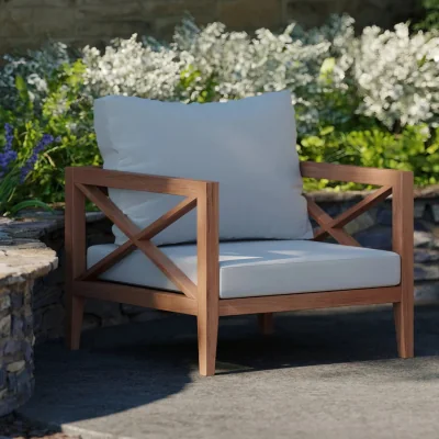 The Range Amalfi Solid Teak Wood Outdoor Garden Lounge Chair with Cushions - Cream Cushions