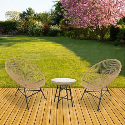The Range 3pcs Bistro Egg Designer String Chair Garden Set - Natural