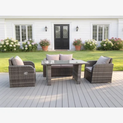 The Range Rattan Garden Furniture Set Adjustable Chair Double Love Seat - Dark Grey Mixed
