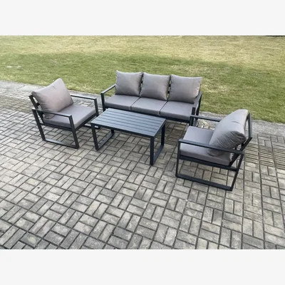 The Range Fimous Aluminium Outdoor Garden Furniture Set 3-Seater Sofa 2 Armchairs Dark Grey - Dark Grey
