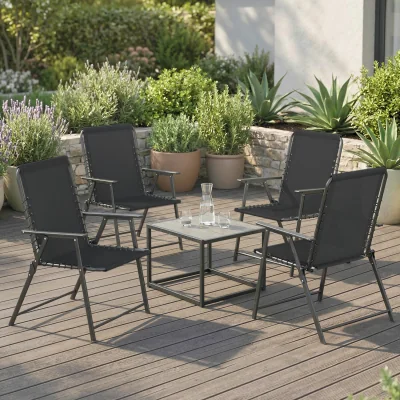 The Range Outsunny Folding Garden Chairs, Outdoor Chairs Set of 4 - Black