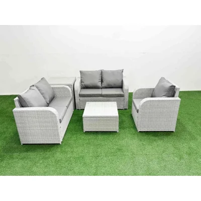 The Range Fimous High Back Poly Rattan Garden Furniture Set with Reclining Chairs and Loveseat Light Grey - Light Grey