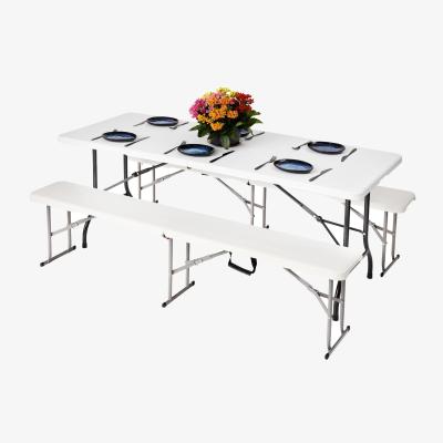 The Range Heavy-Duty Folding Table Beer Bench Chair Garden Picnic Portable Furniture Set - White / Folding Table & Bench - White