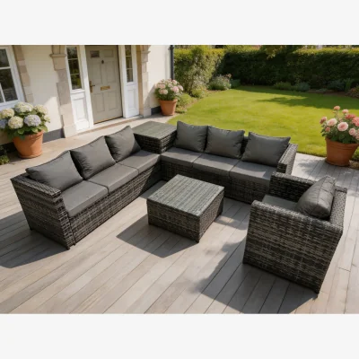 The Range Outdoor Rattan Corner Sofa Set 2 Tables + 1 Chair - Dark Grey Mixed