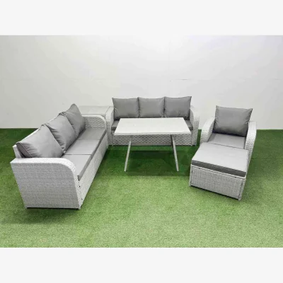 The Range Fimous 6 Pieces Outdoor PE Rattan Garden Furniture with Cushions and Reclining Chairs in Light Grey. - Light Grey