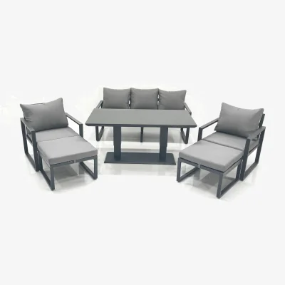 The Range Fimous Outdoor Aluminium Garden Set with Adjustable Table, 3-Seater & 2 Chairs - Dark grey powder coated with dark grey fabric