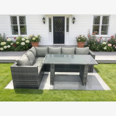 The Range Outdoor Garden Furniture Rectangular Dining Table Chair Set - Dark Grey Mixed