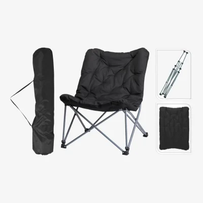 The Range Portable Padded Folding Moon Camping Chair with Carry Bag - Black