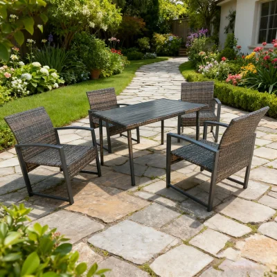 The Range Rattan Dining Garden Set - Brown / 4x chairs, 1x Rectangle table