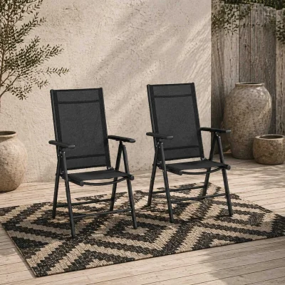 The Range Costare Set of 2 Aluminium Black Folding Garden Dining Chairs with Breathable Mesh