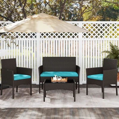 The Range Set of 4 Outdoor Reception Table and Chair Set - Brown - Brown/Cyan