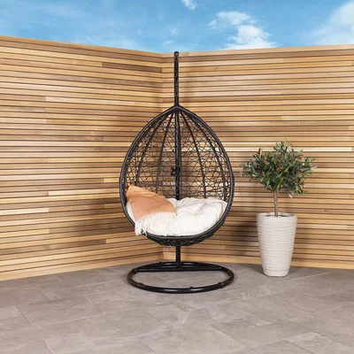 The Range Garden Wicker Rattan Patio Hanging Swing Chair Seat - Black - Black