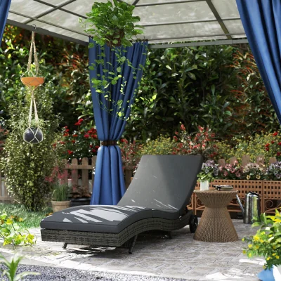 The Range Outsunny Outdoor Reclining Lounge Chair, PE Wicker, Rolling Wheels - Dark Grey