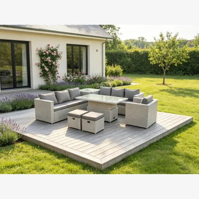 The Range Rattan Garden Funiture Set Side Coffee Tea Table Chair Stool - Light Grey Mixed