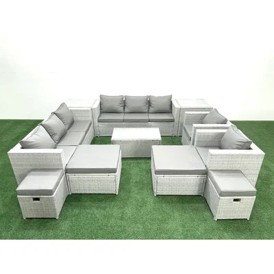 The Range Fimous 11-Piece Rattan Garden Sofa & Chair Set Light Grey Mixed. - Light Grey Mixed