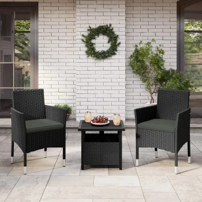 The Range Set of 2 Outdoor Rattan Dinning Chairs - Black - Brown/Beige
