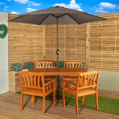 The Range Outdoor 4 Person Wooden Table Chairs Grey Havana Parasol and Base  - Grey