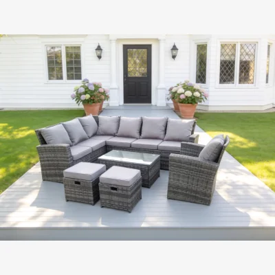 The Range 9 Seater Rattan Garden Furniture Set Coffee Table,Chair - Dark Grey Mixed