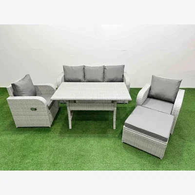 The Range Fimous PE Rattan Garden Set with Reclining Chairs and 3-Seater Sofa - Light grey rattan with dark grey fabric