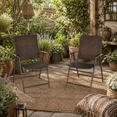 The Range Soto Rattan Brown Set Of 2 Folding Outdoor Garden Dining Chairs
