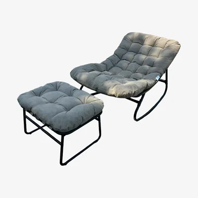 The Range Solace Outdoor Rocking Chair and Stool - Light Brown