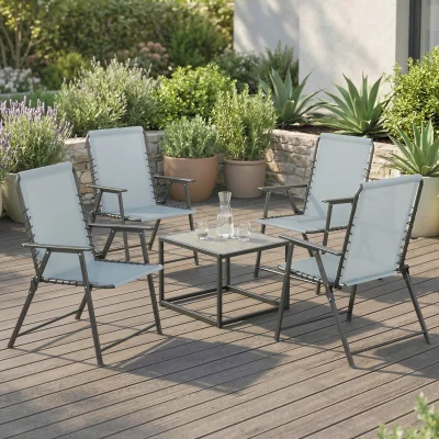 The Range Outsunny Folding Garden Chairs, Outdoor Chairs Set of 4 - Light Grey