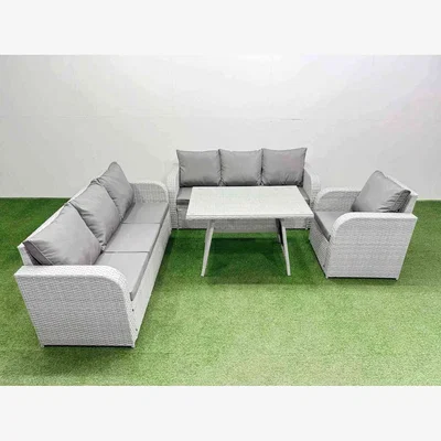 The Range Fimous 4-piece PE rattan garden furniture set with reclining chair and cushions, light grey. - Light Grey