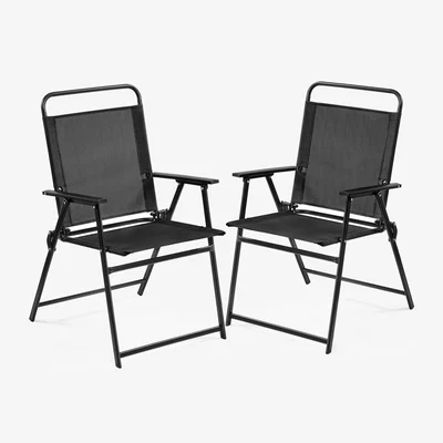 The Range Outdoor Patio Texteline Foldable Dining Chairs - Black / 2 Chairs