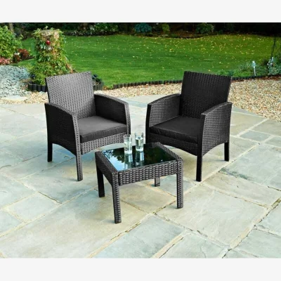 The Range Bistro Table and Chairs Set 2 Rattan Garden Furniture Set - Black