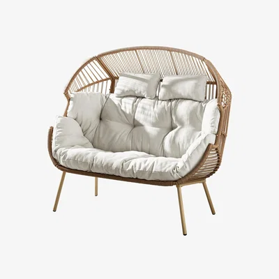 The Range Egg Beige Indoor  Outdoor Rattan Double Chair - Brown