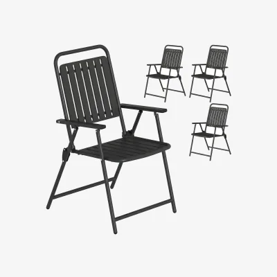 The Range Outsunny Folding Garden Chairs Set of 4 with Plastic Seat and Back - Black
