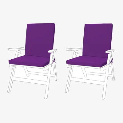 The Range Outdoor High Back Garden Chair Seat Cushion Pad with Ties - Purple / 2
